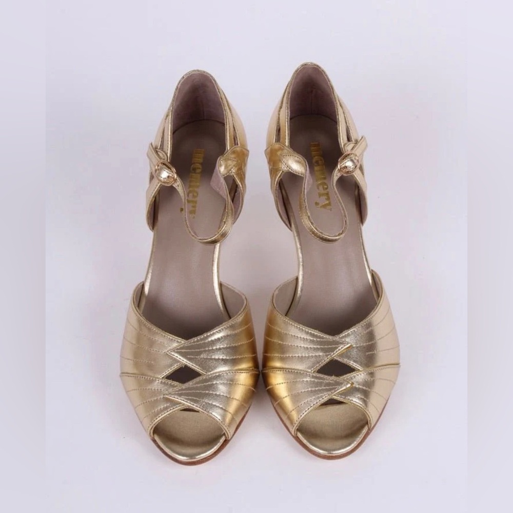 Elegant Leather Evening Shoes Spanish Heels Size 7W Gold 1920’s - Picture 4 of 13